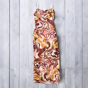 NO COMMENT Maxi Slip Dress Orange Pink Maroon Summer Mesh Junior's M Bodycon